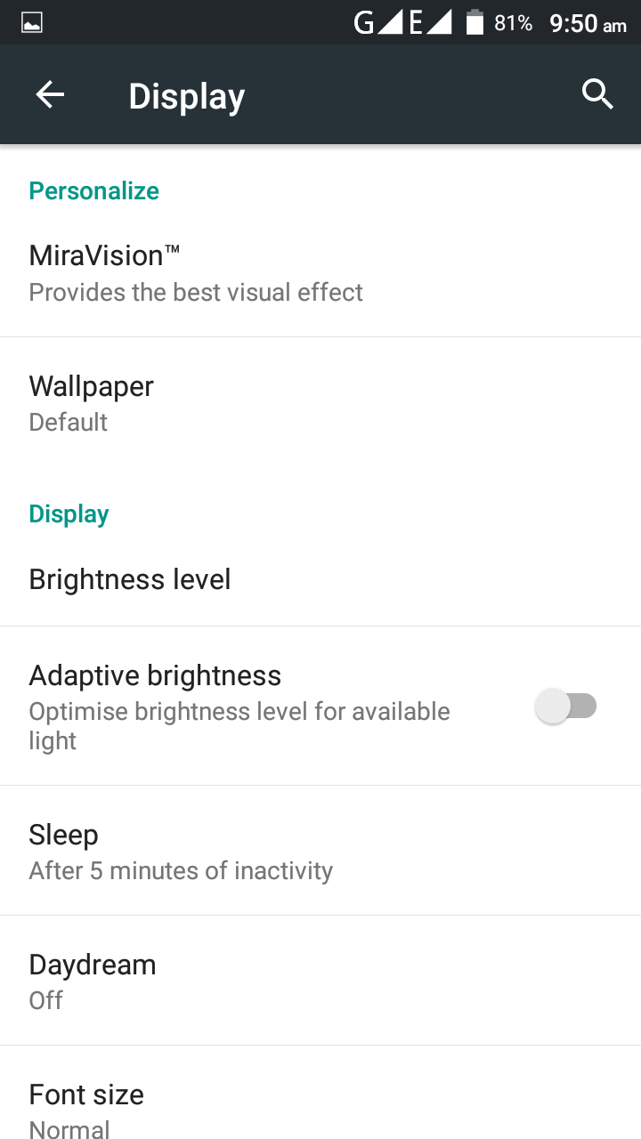 Cubot Note S display Settings