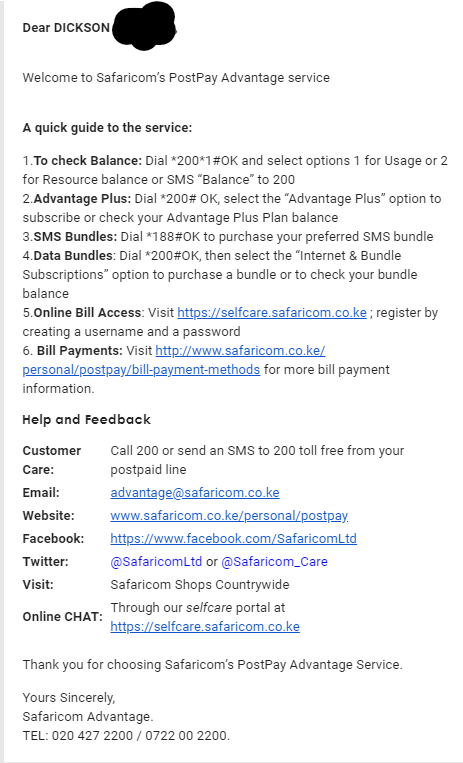 Email for Safaricom POST PAY Techish Kenya