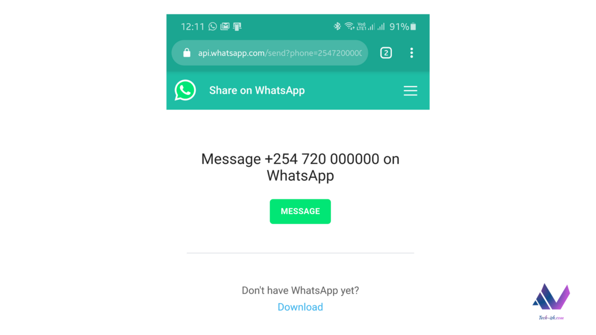 open whatsapp and message