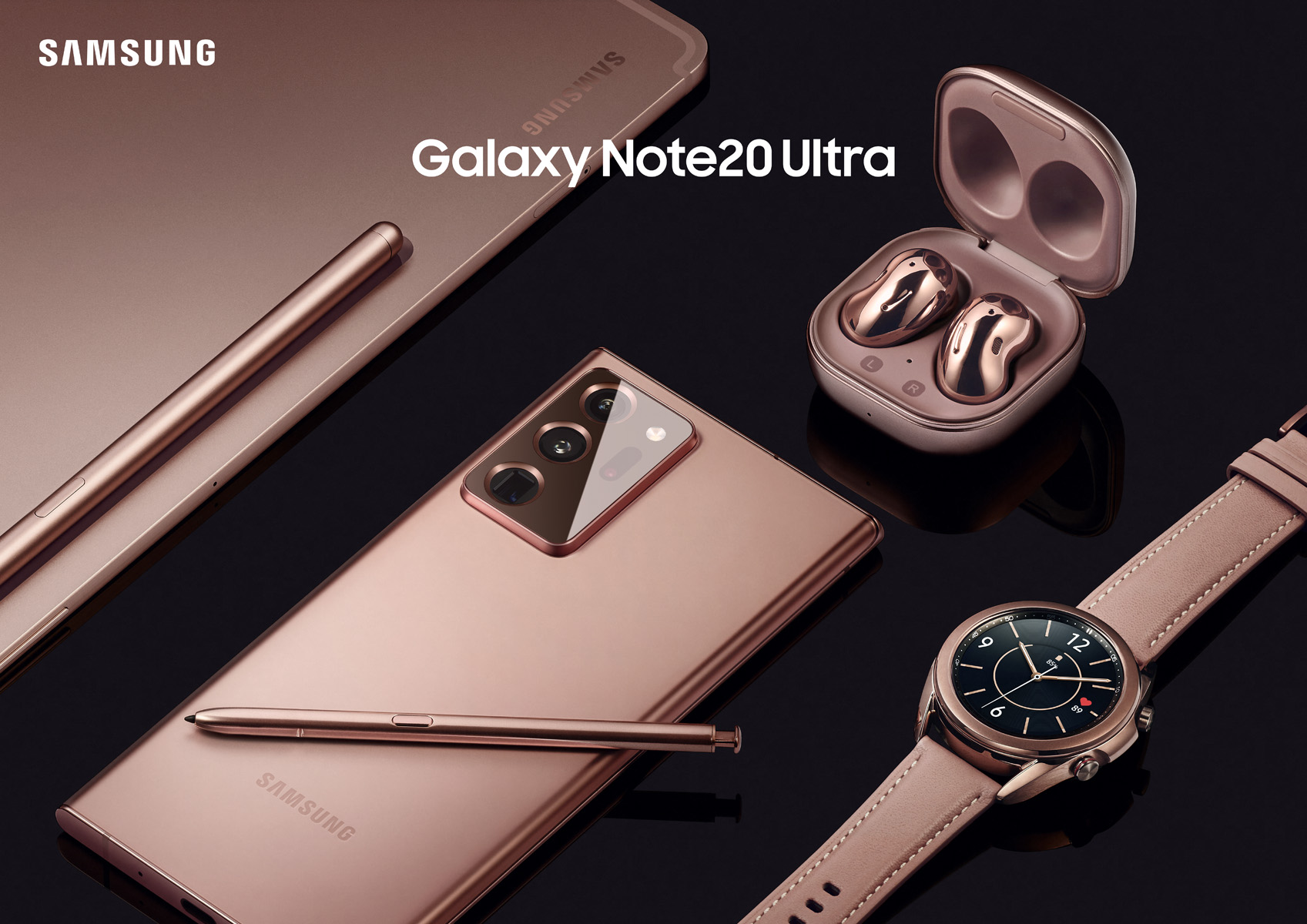 Samsung NOTE 20, Tab S7, Galaxy Watch 3, Galaxy Buds Live