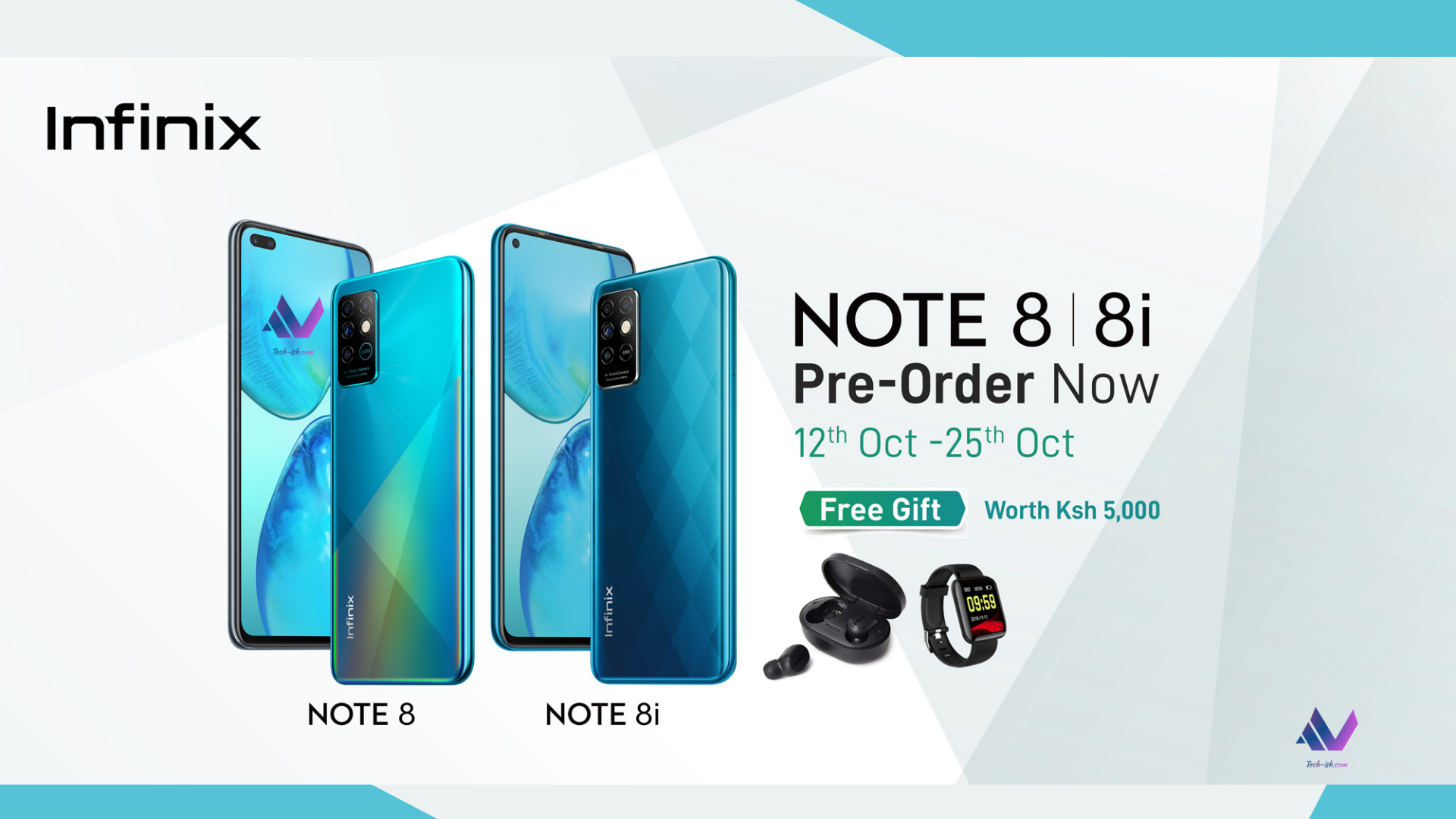 The upcoming Infinix NOTE 8 series will seemingly be launching quite early. The company has announced pre-orders in Kenya will start on October 12th and run through to October 25th. Those preordering stand to win free gifts worth KES. 5,000 including wireless earbuds, and a smartwatch.