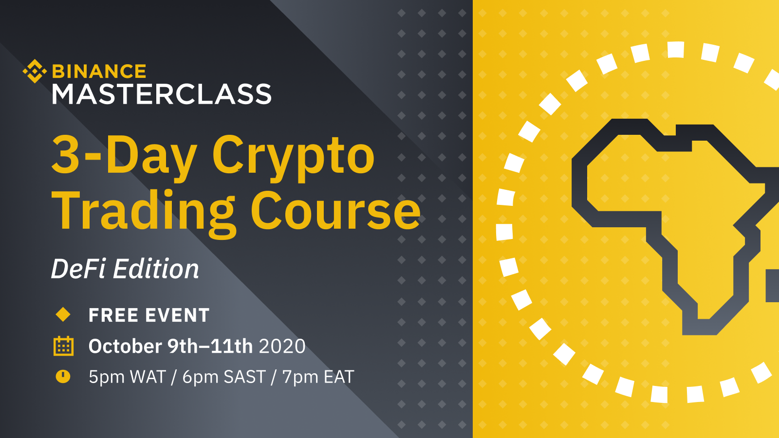 Binance, the world’s largest cryptocurrency exchange is running a​ FREE​ three-day crypto trading masterclass (with a focus on DeFi)