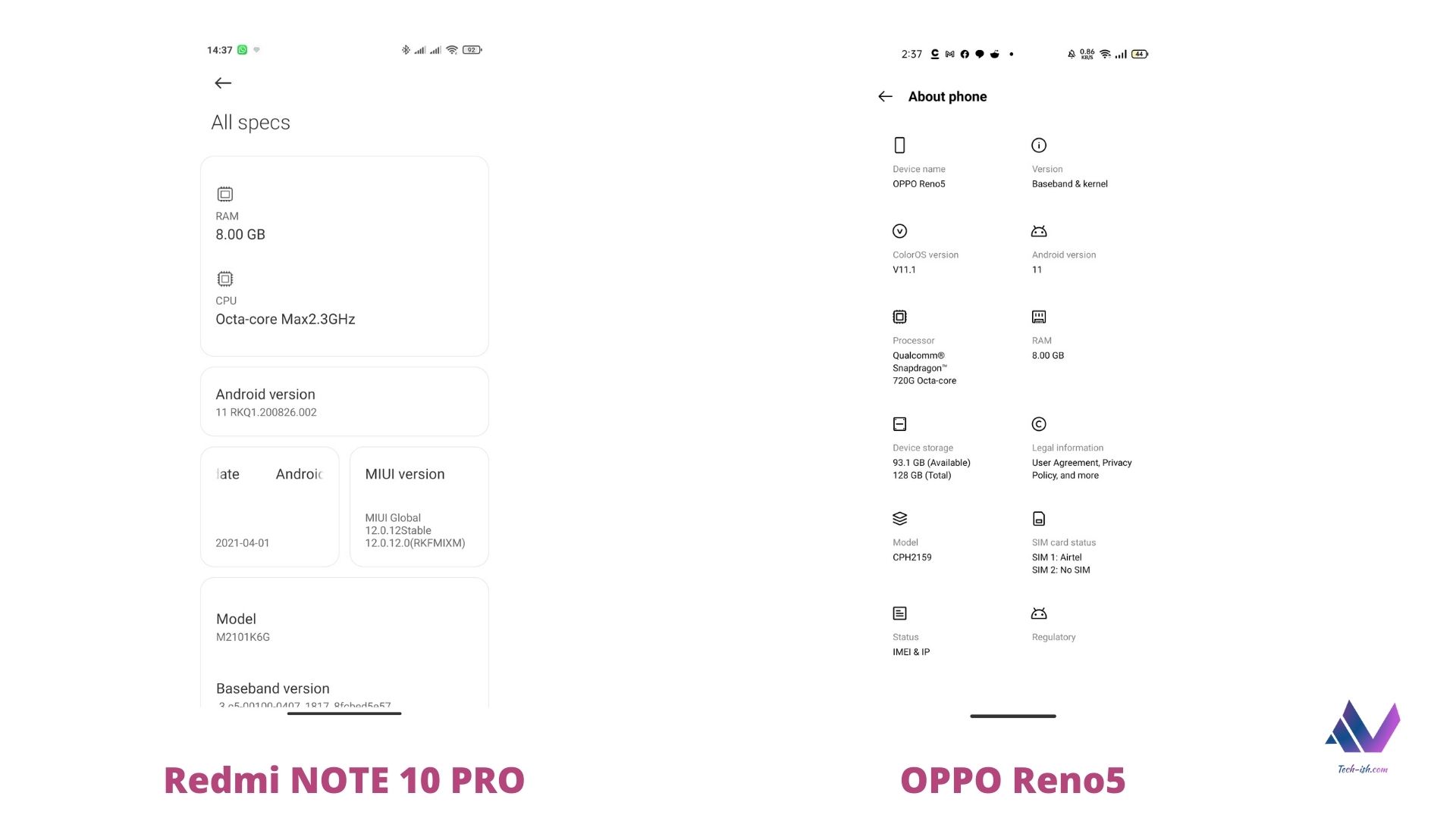 Redmi NOTE 10 PRO vs OPPO Reno5; Which is better?