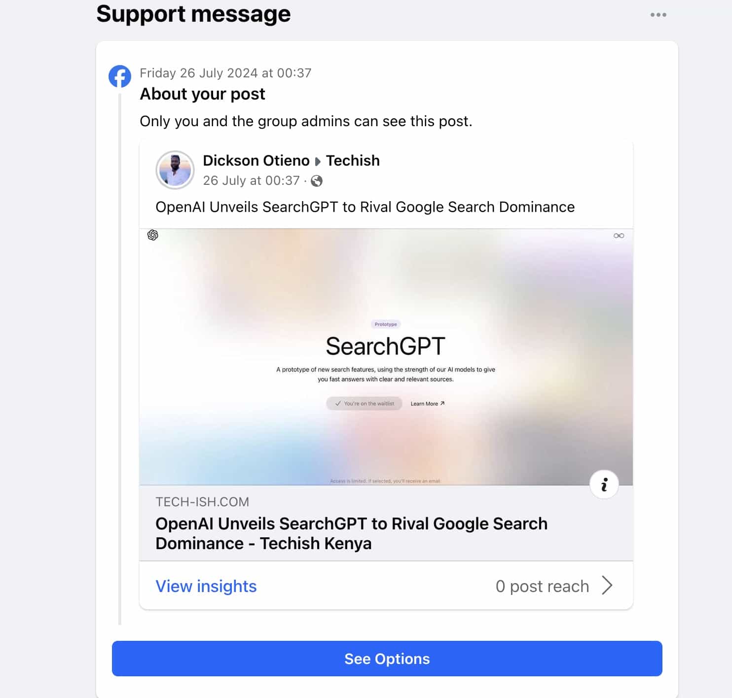 Facebook Deleted Our Posts on SearchGPT, Marking Them as Spam