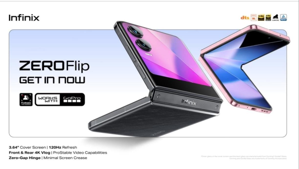 Infinix Zero Flip, a foldable phone with 4K video, MediaTek 8020 chip, GoPro integration, launching soon in Kenya.