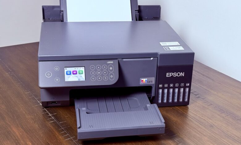 The Epson EcoTank L8100 is a high-resolution A4 photo printer with ultra-low-cost printing, wireless connectivity, borderless printing, and versatile media support.