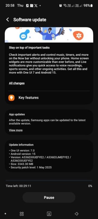 Galaxy A53 One UI 7 update
