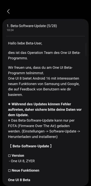 Galaxy S25 One UI 8 beta