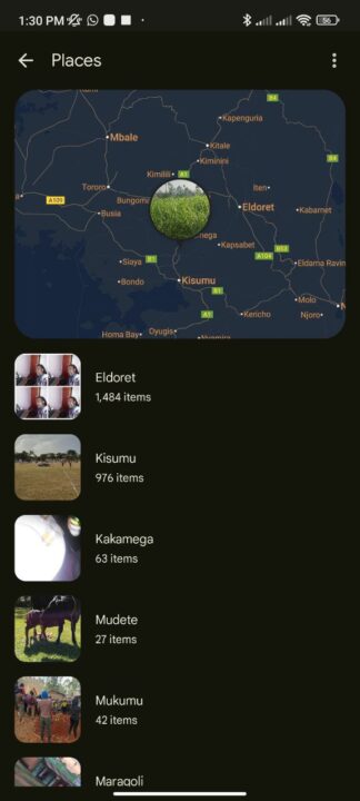 Google Photos places in Collections tab