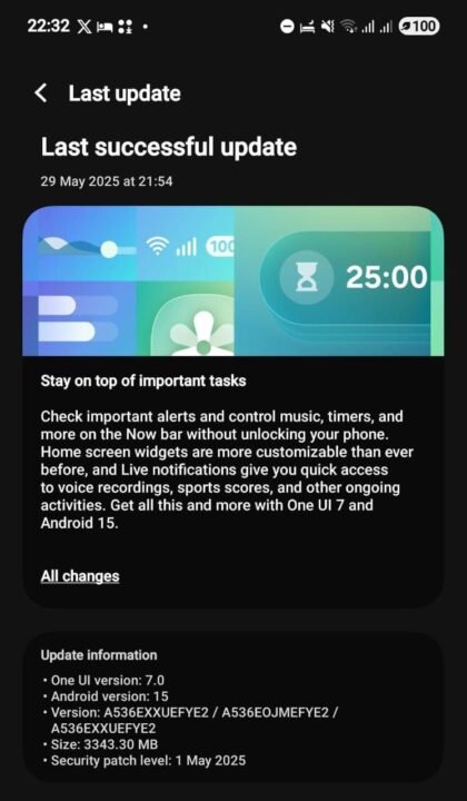 Galaxy A53 One UI 7 update