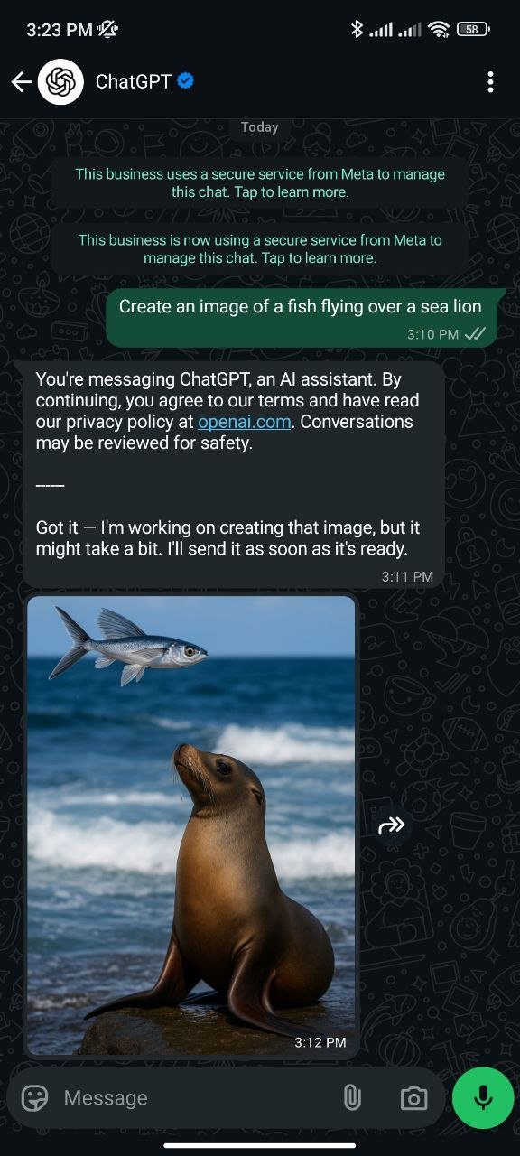 ChatGPT image creation on WhatsApp