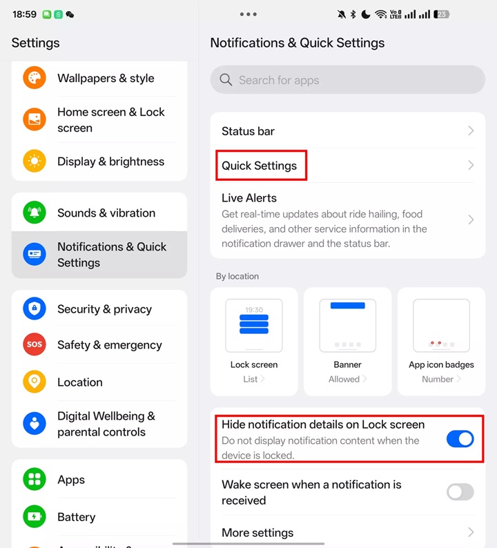 Oppo ColorOS 15 Hide lock screen notifications