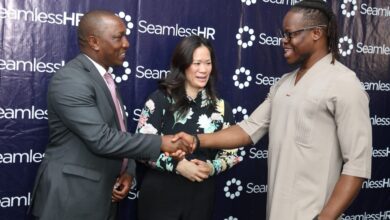 L-R Victor Komu, GardaWorld, Human Resource Director Africa, Lynn Eisenhart - Gates Foundation Deputy Director, Strategic Investments Fund and Deji Lana, Seamless HR Co-Founder and Chief Technology Officer,