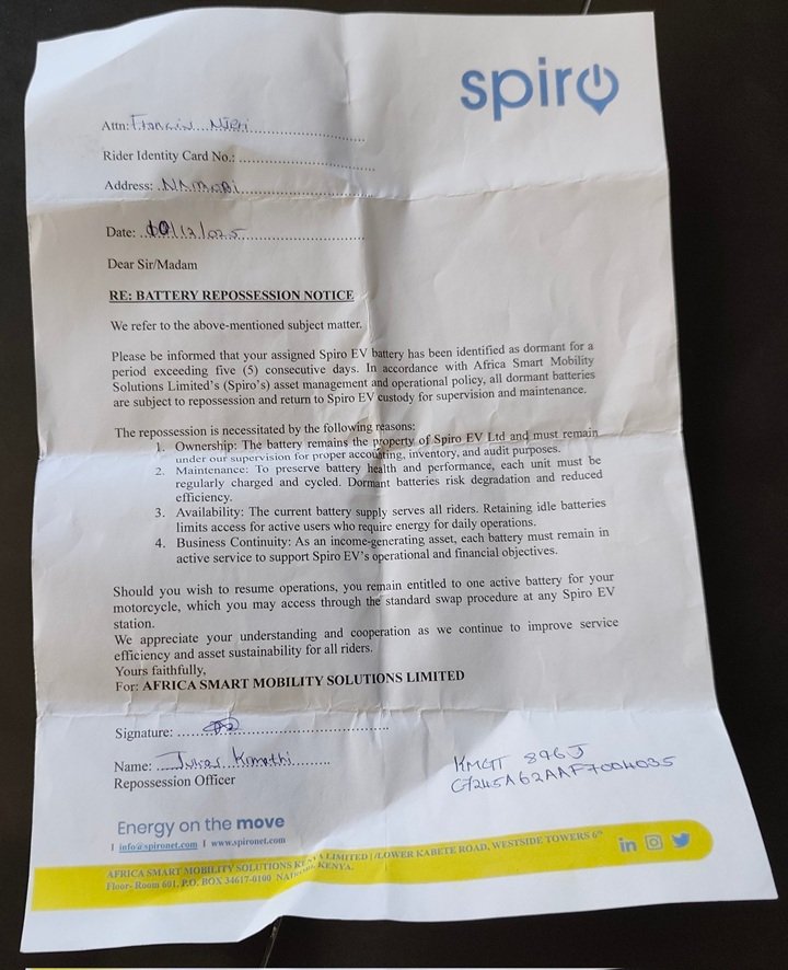 Spiro-battery-repossession-notice
