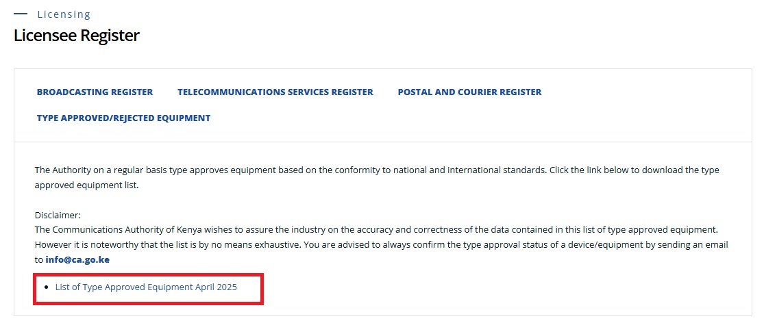 CA-phone-type-approval-register