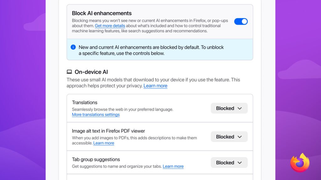 Firefox-Block-AI-enhancements-features