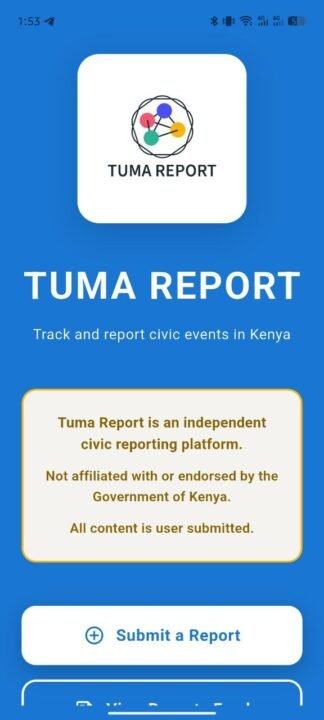 Tuma-Report-app-home-page