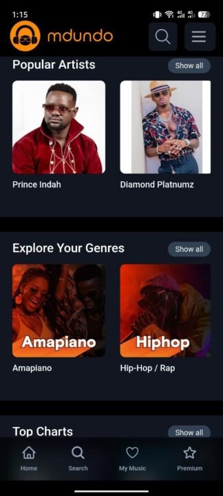 Mdundo-app-home-screen-on-Android