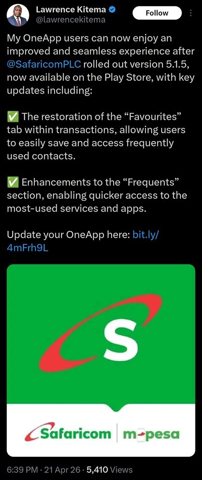 Safaricom-My-OneApp-bug-fixes-on-Android