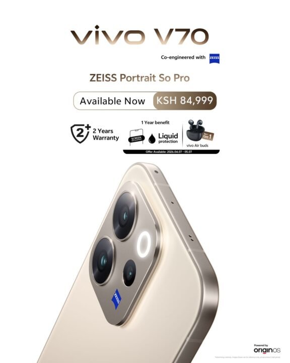 vivo V70 now on sale in Kenya at KES 84,999 with 50MP ZEISS telephoto, 6500mAh battery, and IP69 rating.