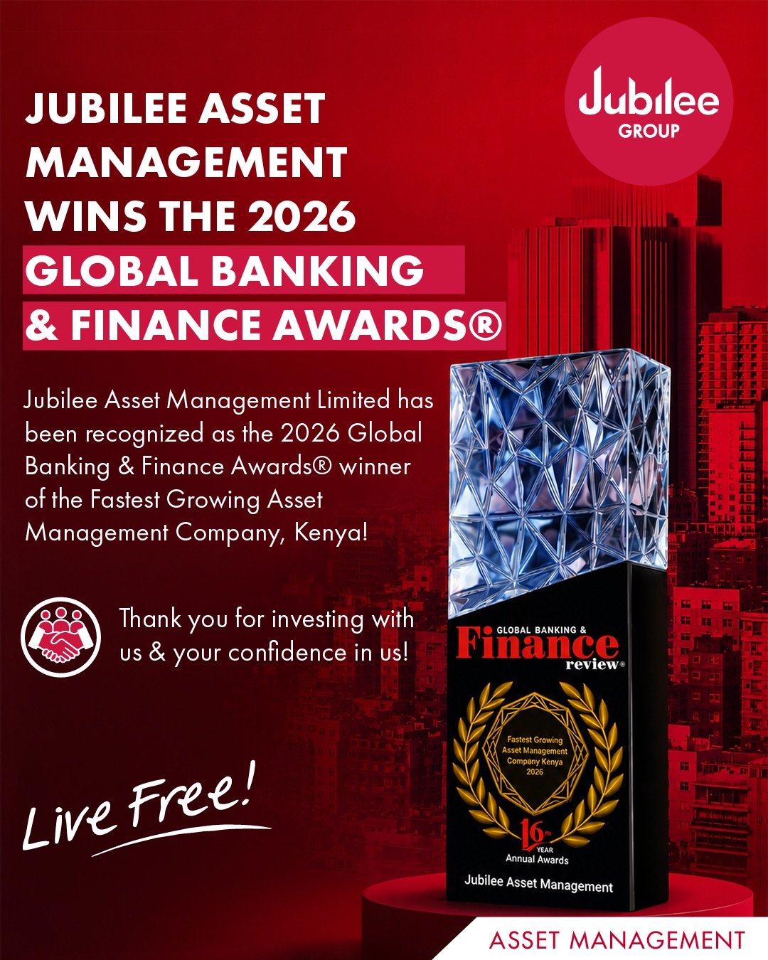 Jubilee Asset Management wins Kenya's fastest-growing asset management company award for 2026 and reports KES 259 billion in managed assets.