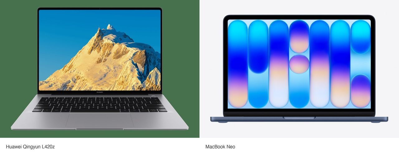 Huawei's Qingyun L420z challenges the MacBook Neo with a 120Hz OLED touchscreen, 70Wh battery and significantly more connectivity options.