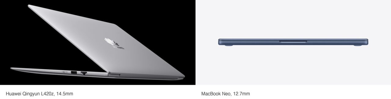 Huawei's Qingyun L420z challenges the MacBook Neo with a 120Hz OLED touchscreen, 70Wh battery and significantly more connectivity options.