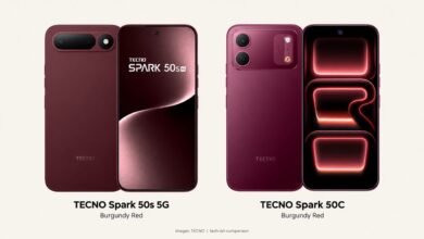 TECNO Spark 50s launches with 5G and 45W charging. Spark 50C has a smaller battery and slower charging than 40C.