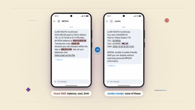 Safaricom's Jumbe SMS is an M-PESA receipt with no balance on it. Shops must switch it on, and customers cannot.