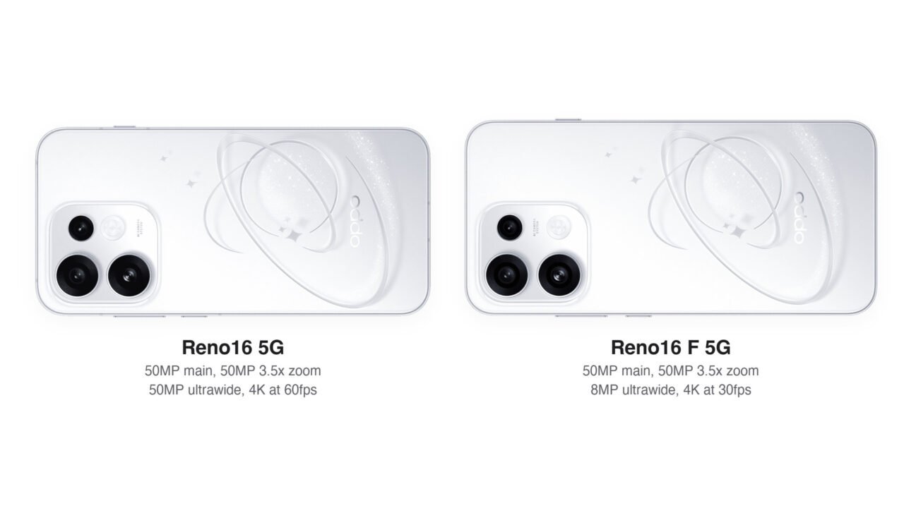 OPPO's Reno16 and Reno16 F compared spec by spec: memory, chip, gaming frame rates, battery life, frame, dimming and updates.